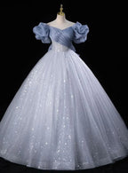 Vestido de Noite Azul Doce com Lantejoulas em Tule Vestido de Baile de Fada Y7679