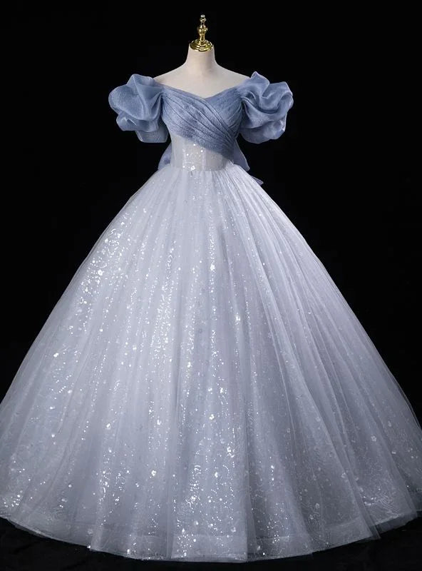 Vestido de Noite Azul Doce com Lantejoulas em Tule Vestido de Baile de Fada Y7679