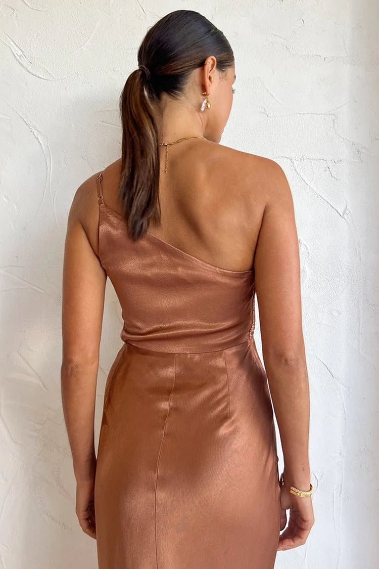 Abito da Sera Maxi Cami con Spalla Scoperta, Spacco Alto e Drappeggio