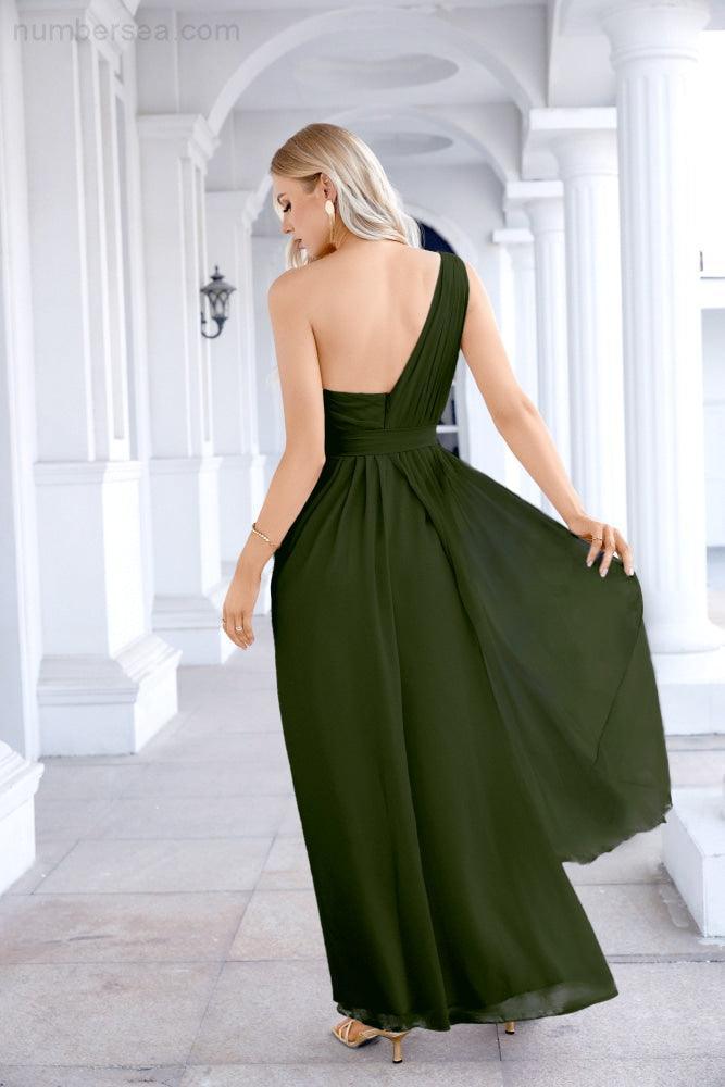 Ladies Chiffon One Shoulder Bridesmaid Evening Dress Wedding Party Evening Dress 28133