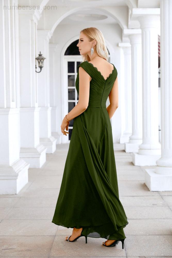 Ladies Chiffon V Neck Sleeveless Floor Length Bridesmaid Evening Dress Wedding Party Evening Dress 28126