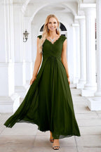 Ladies Chiffon V Neck Sleeveless Floor Length Bridesmaid Evening Dress Wedding Party Evening Dress 28126