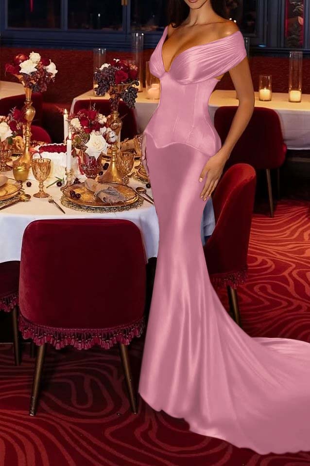 Custom Made Off The Shoulder Mermaid Prom Dress With Pleated Skirt