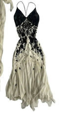 Champagne Spaghetti Straps Chiffon Black Lace Prom Dress Long Evening Dress Y7480