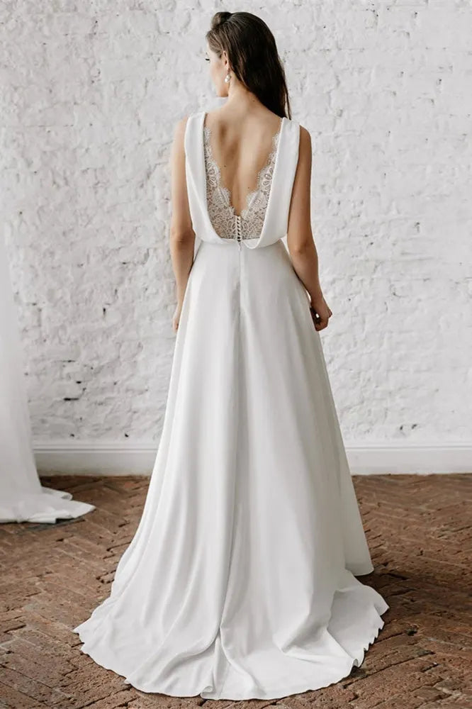 Sleeveless V Neck Long Wedding Dress For Elegant Bridal Gown