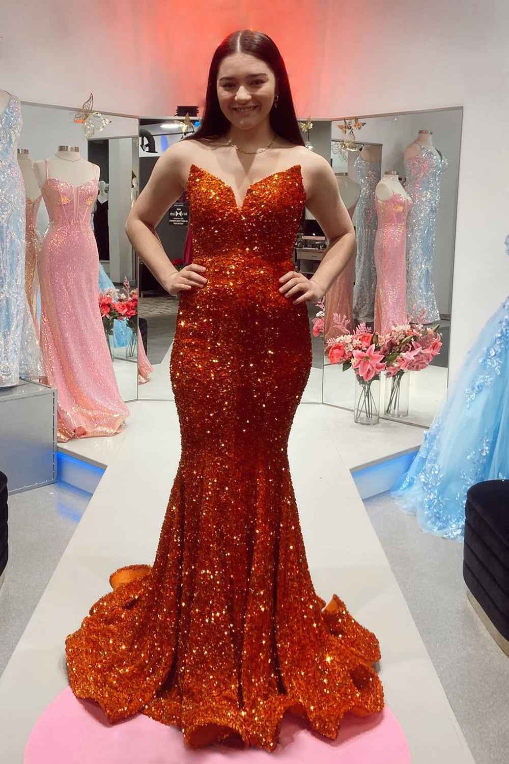 Sparkly Gold Sweetheart Mermaid Long Sequin Prom Dress