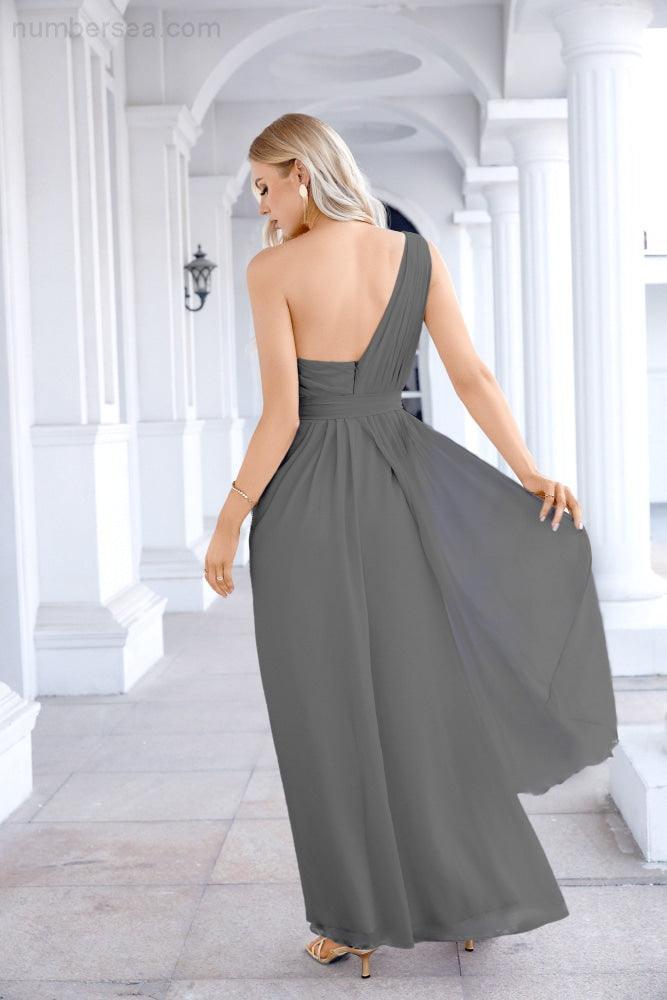 Ladies Chiffon One Shoulder Bridesmaid Evening Dress Wedding Party Evening Dress 28133