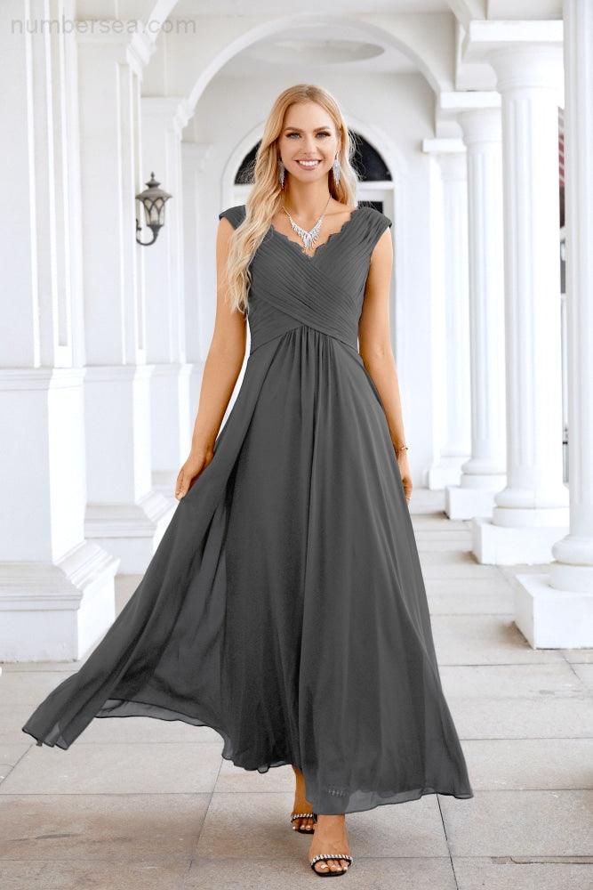 Ladies Chiffon V Neck Sleeveless Floor Length Bridesmaid Evening Dress Wedding Party Evening Dress 28126
