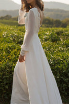 Elegant Long Sleeves Chiffon Backless Wedding Dress For Brides