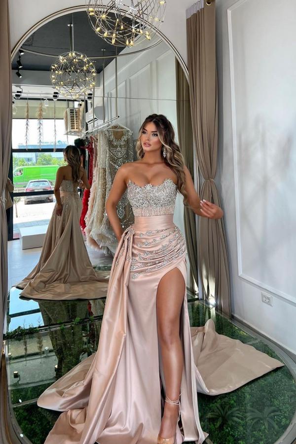 Bmbridal Sweetheart Mermaid Evening Dress Sleeveless Slit With Beads Ruffle