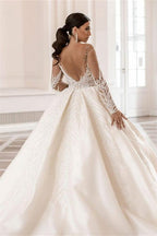 Bateau Neckline Long Sleeves Ball Gown Wedding Dress With Applique