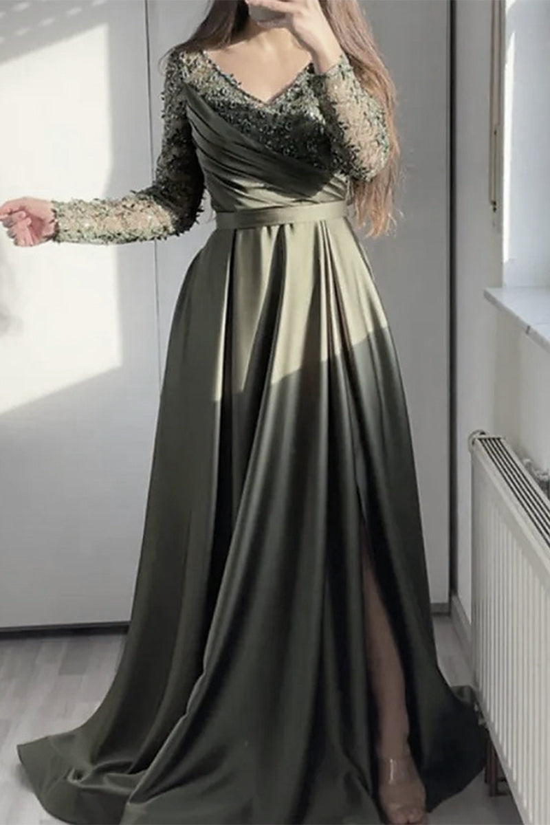 Vestidos de noite elegantes e formais de renda sólida com folhos e decote em V
