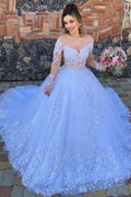 Elegant Off The Shoulder Princess Wedding Dress With Sleeves Tulle