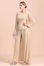 BMbridal Champagne Long Chiffon Mother of the Bride Dress Two Pieces With Jacket