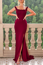 Sexy Ballkleid mit Schlitz und quadratischem Ausschnitt 
