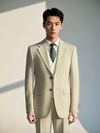 Cream Wool Three Piece Suit For Summer Weddings Tailored Groom