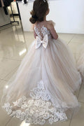 Princess Tulle Flower Girl Dress With Bowknot Lace Embellishment