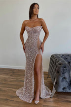 Bmbridal Strapless Sequined Mermaid Prom Dress With Split