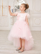 Princess Sleeveless Tulle Flower Girl Dress with Beading and Feather Bow (010224704)