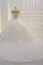 Chic Sequin Off The Shoulder Sweetheart Ball Gown Wedding Dress Appliques Lace