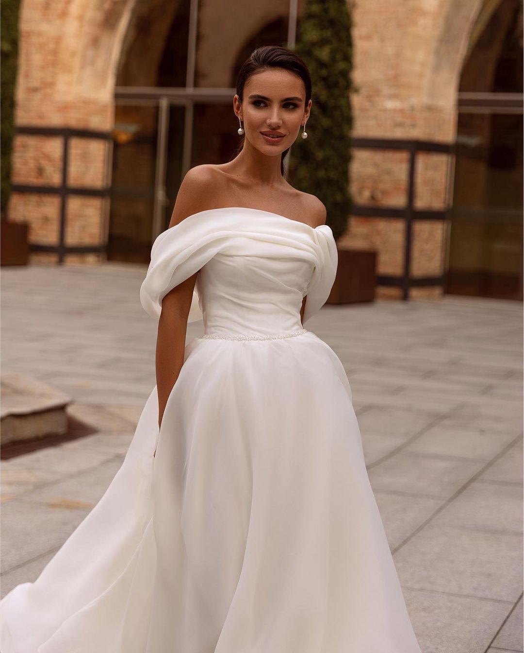 White Strapless Off The Shoulder A Line Wedding Dress