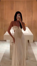 Vestido largo blanco plisado para fiesta y noche Y7601