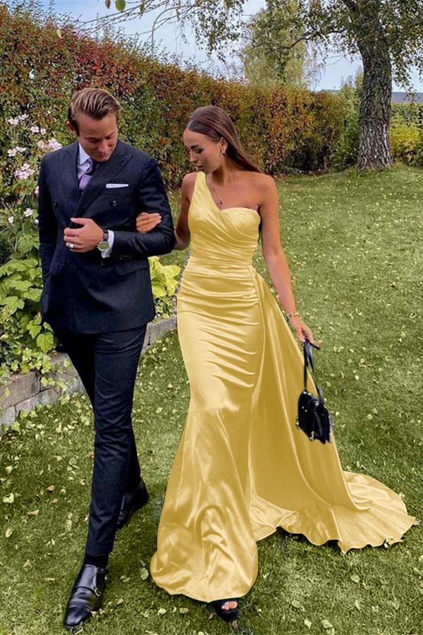 Custom One Shoulder Sleeveless Dark Green Pleated Long Prom Dress