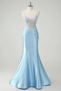 Custom Made Sleeveless Spaghetti Strap Long Mermaid Prom Dress With Appliques