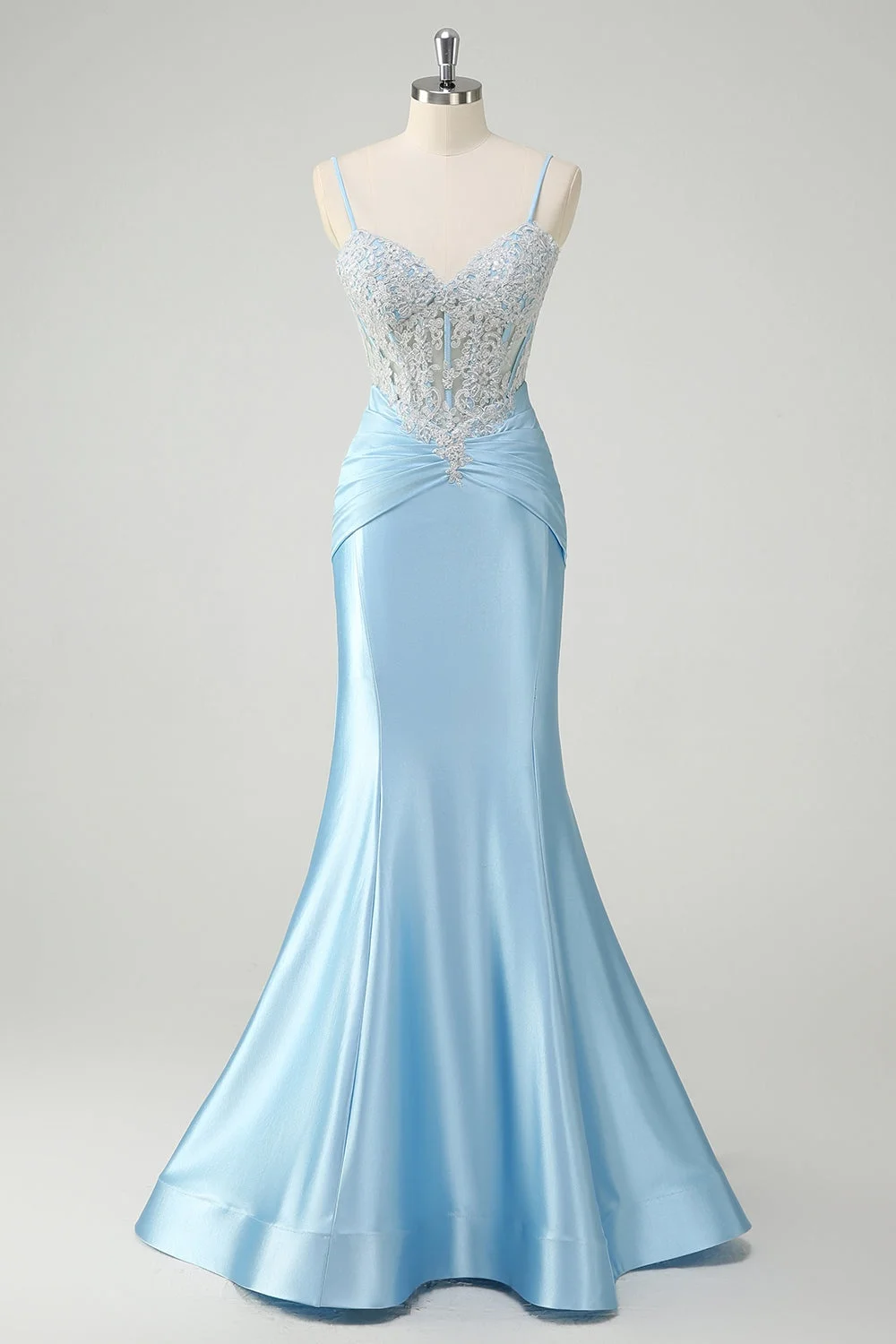 Custom Made Sleeveless Spaghetti Strap Long Mermaid Prom Dress With Appliques