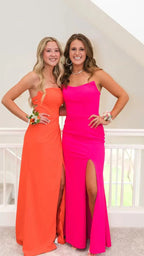 Vestido largo elegante de fiesta naranja con abertura, vestido de noche rosa intenso Y2020