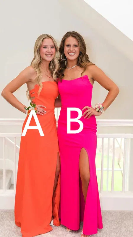 Vestido largo elegante de fiesta naranja con abertura, vestido de noche rosa intenso Y2020