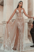 Spaghetti Strap Mermaid Wedding Dress With Applique Ruffles