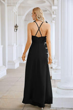 Vestido de Festa Comprido até ao Chão para Damas de Honra, em Chiffon, com Alças Finas, Decote em V e Fenda Frontal, para Baile, Festa e Casamento 28116