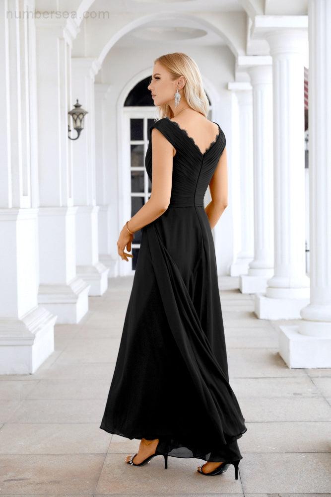Ladies Chiffon V Neck Sleeveless Floor Length Bridesmaid Evening Dress Wedding Party Evening Dress 28126