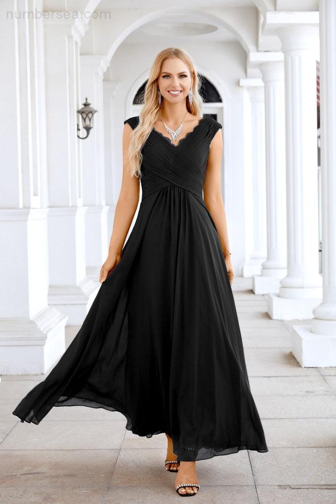 Ladies Chiffon V Neck Sleeveless Floor Length Bridesmaid Evening Dress Wedding Party Evening Dress 28126