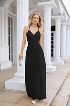 Vestido de Festa Comprido até ao Chão para Damas de Honra, em Chiffon, com Alças Finas, Decote em V e Fenda Frontal, para Baile, Festa e Casamento 28116