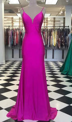 Robe de bal fuchsia élégante à fines bretelles spaghetti Y730