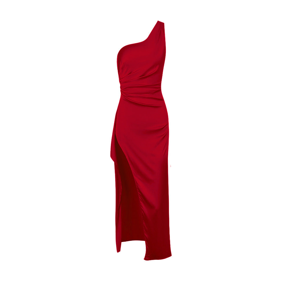 Abito Donna Abbigliamento Femminile Sexy Monospalla Aderente con Spacco Lungo Maxi Senza Schieniero Abito da Sera per Donna