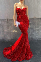Robe de bal longue sirène élégante à paillettes avec décolleté en cœur et volants