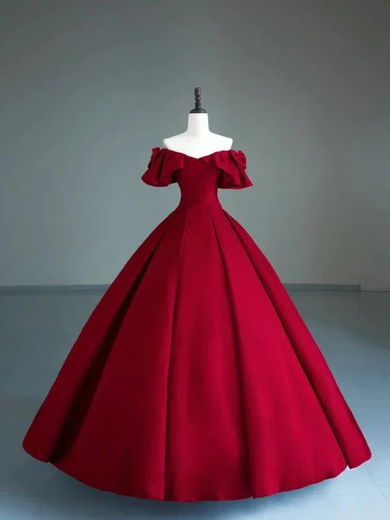 Vestido de Baile Vermelho Escuro com Ombros Descobertos, Vestido Doce 15 Y6962