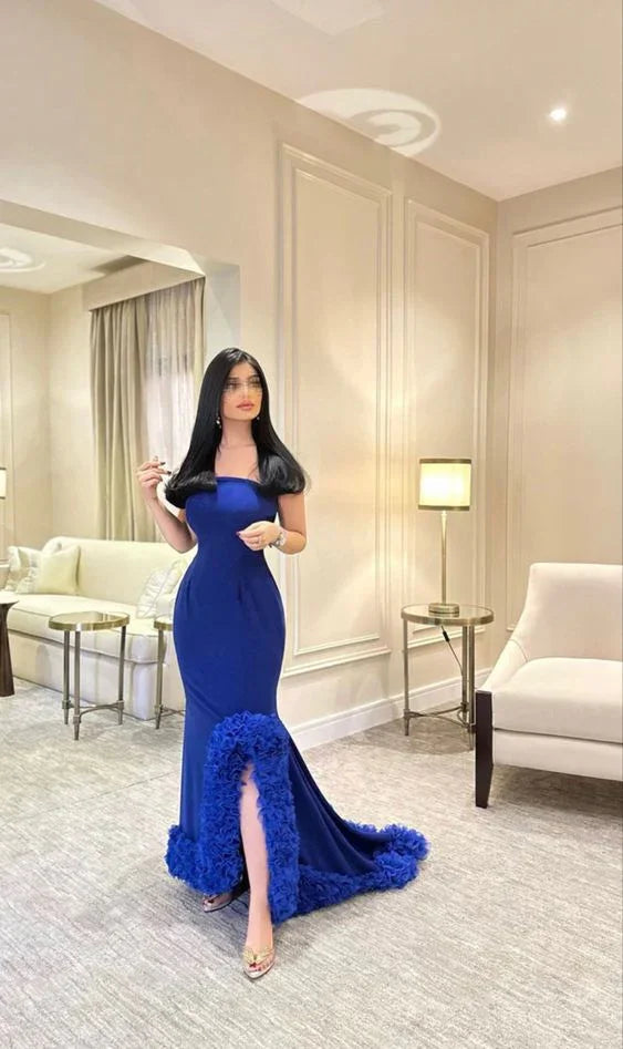 Vestido de Noite Elegante Azul Sereia Vestido Formal Azul Y6397
