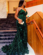 Vestidos largos de sirena verde con lentejuelas brillantes para mujer negra Y558