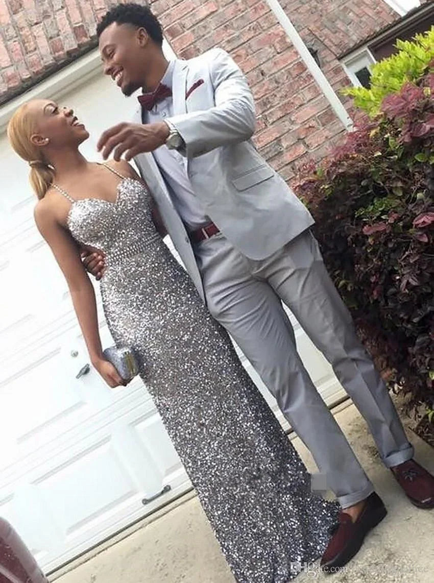 Fashion spaghetti strap silver prom dress with beading, elegant silver sequin evening dress,bodycon mermaid sequin party dress Y578