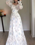Vestidos de Baile Formais de Manga Comprida com Folhos e Estampa de Flores em Chiffon Bonito Vestido de Noite Y8153