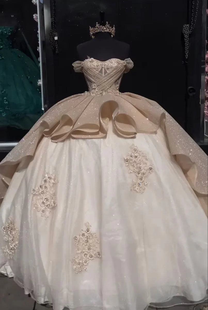 Luxury Quinceanera Dresses Applique Corset Ball Gown Prom Sweet 16 Dress Y4144