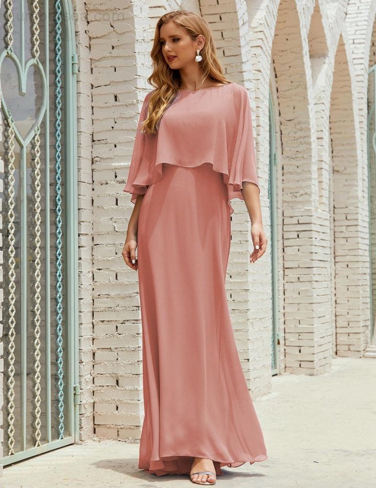 Bridesmaid Dress Women Long Sleeve V-Neck Chiffon Formal Wedding Party Dress 28018