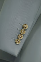 Three Piece Light Grey Wool Suit With Tailored Blazer Waistcoat And Trousers