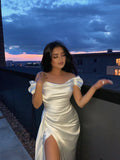 Vestido largo de noche blanco de satén con hombros descubiertos, vestido de noche blanco, Y2514