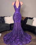 vestidos de fiesta morados, vestidos de fiesta sirena, vestidos de noche hechos a medida, vestidos de fiesta a la moda, vestidos de fiesta con cuello halter, vestidos formales brillantes Y1455