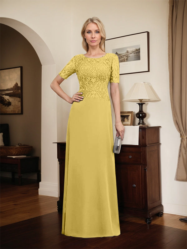 A-line Scoop Floor-Length Lace Chiffon Mother of the Bride Dress With Sequins